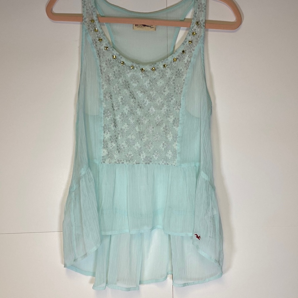 Hollister Green Mint Chiffon Sheer Summer Top 💚